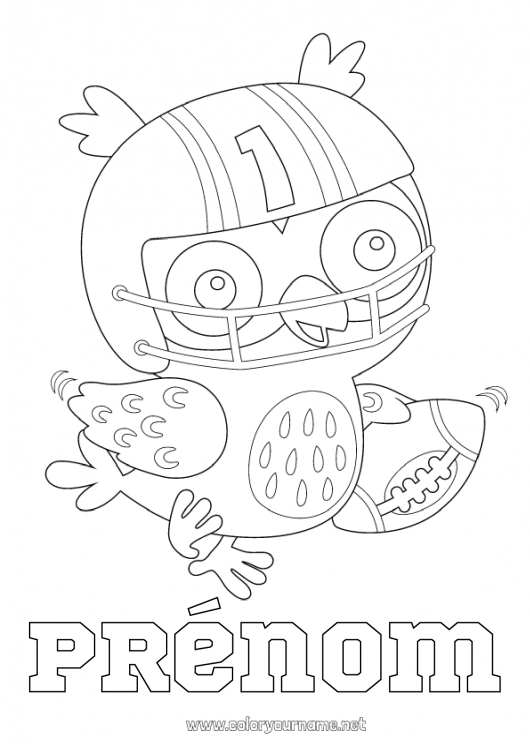 Coloriage à imprimer Sport Oiseau Chouette, Hibou Animal Super Bowl Rugby Ballon de rugby Oiseaux et mammifères volants Sports d'équipe