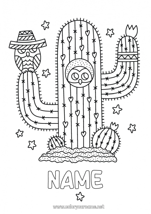 Coloring page to print Kawaii Cactus