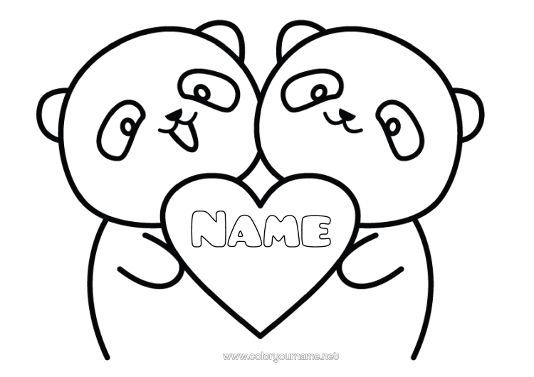 Colouring page to print Heart I Love You. Animal Valentine's Day Panda Other Animals Of The World