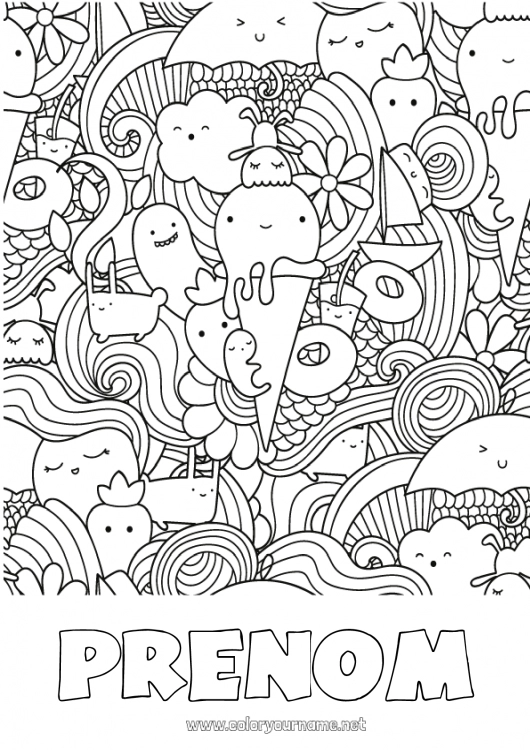 Coloriage à imprimer Mignon Kawaii Nourriture Gourmandises, sucreries Glace