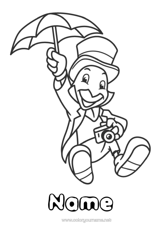 Colouring page to print Animal Pinocchio Hat Fairy Tale Insects