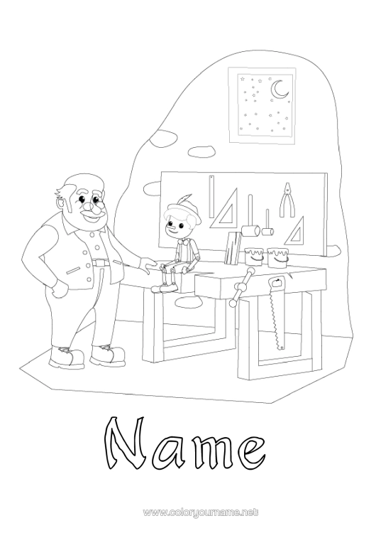 Colouring page to print Pinocchio Fairy Tale