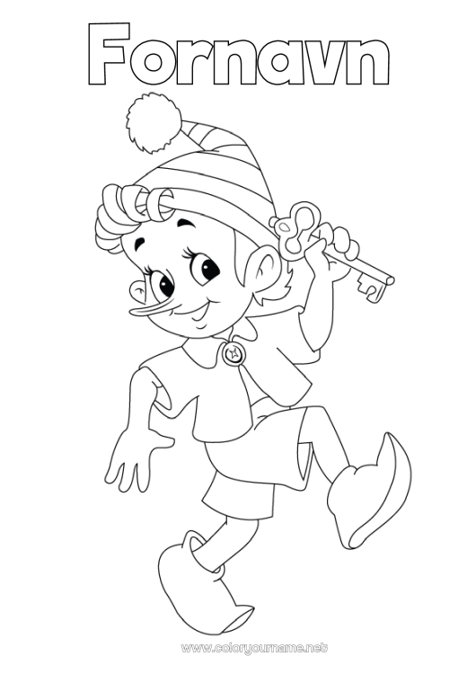 Fargeleggingssiden til utskrift Fargelegging av nisser Leprechaun Pinocchio Eventyr