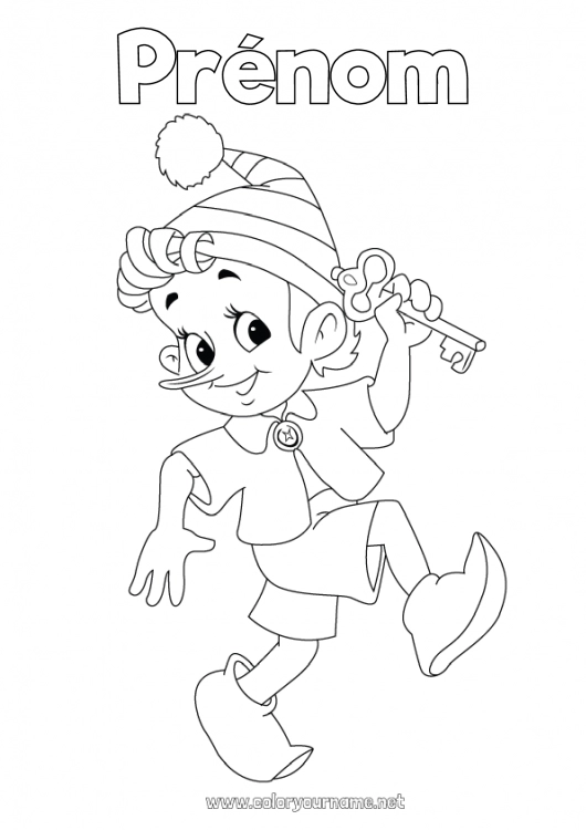 Coloriage à imprimer Coloriages lutins Leprechaun Pinocchio Conte de fées