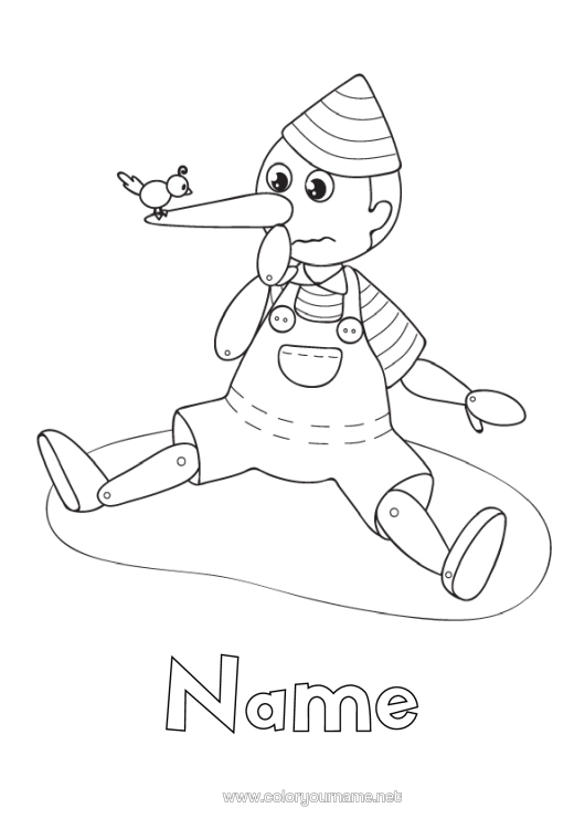 Colouring page to print Bird Pinocchio Fairy Tale Birds And Flying Mammals