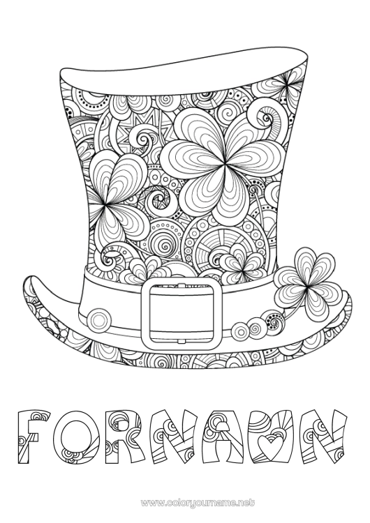 Färgläggningssida att skriva ut Mandala Tur Klee Irland Sankt Patriks fest Hatt Keltisk