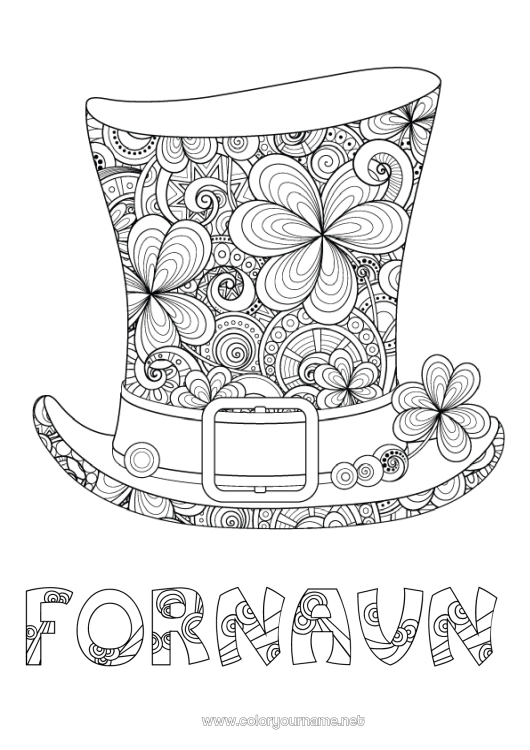 Fargeleggingssiden til utskrift Mandala Sjanse Klover Irland St. Patricks festdag Hatt Keltisk