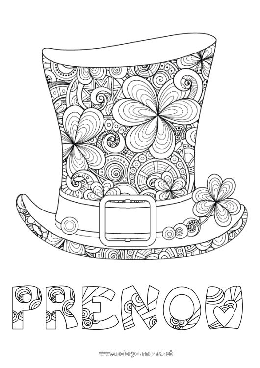 Coloriage à imprimer Mandala Chance Trèfle Irlande Fête de la Saint Patrick Chapeau Celtique