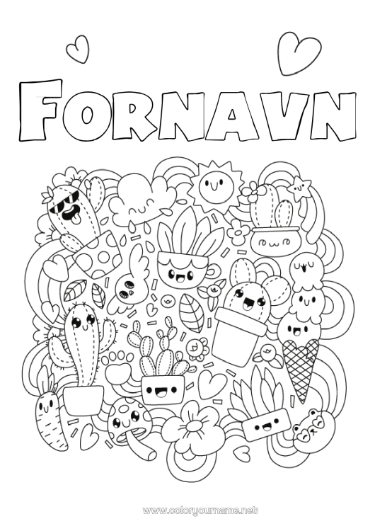 Farvelægningssiden til udskrivning Sød Kawaii Kaktus