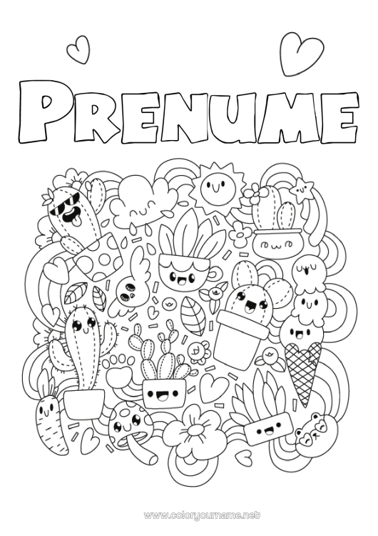 Pagină de colorat de imprimat Drăguț Drăguț Cactus