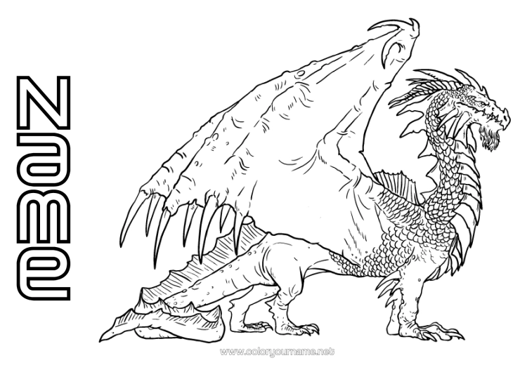 Colouring page to print Dragon Animal Fantastic Dragons, Unicorns, And Fantastical Creatures