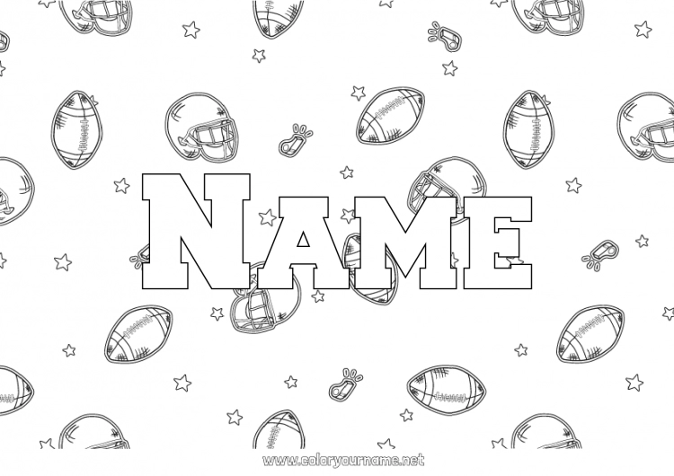 Coloring page to print Sport Super Bowl Rugby American football ball Decorated name Team sports