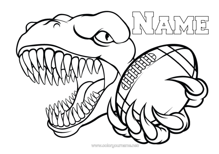 Colouring page to print Sport Dinosaurs Animal Super Bowl Rugby Rugby Ball Team Sports