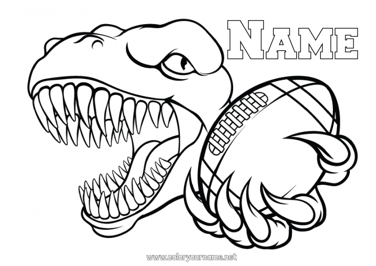 Coloring page to print Sport Dinosaurs Animal Super Bowl Rugby American football ball Team sports