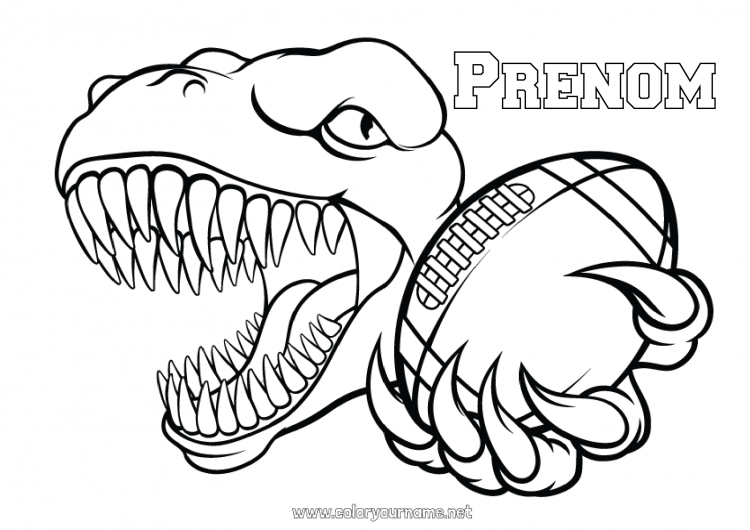 Coloriage à imprimer Sport Dinosaures Animal Super Bowl Rugby Ballon de rugby Sports d'équipe