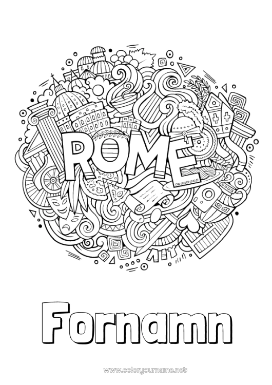 Färgläggningssida att skriva ut Geografi Italien Rom Komplexa målarbilder Land