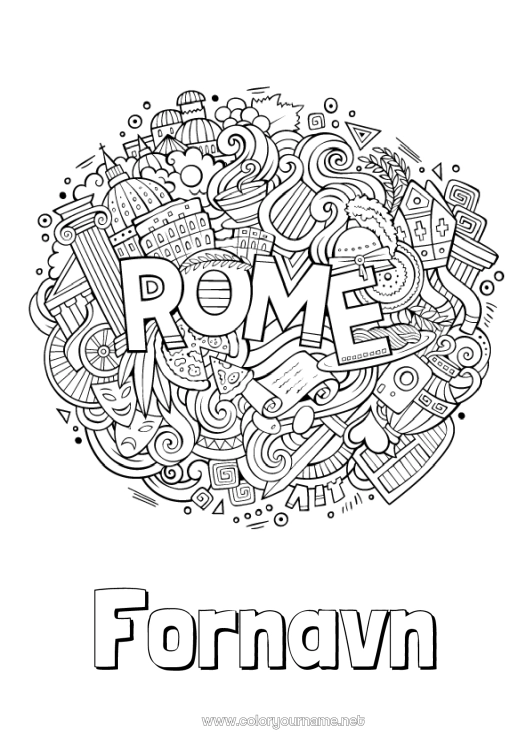 Fargeleggingssiden til utskrift Geografi Italia Roma Komplekse fargelegginger Land