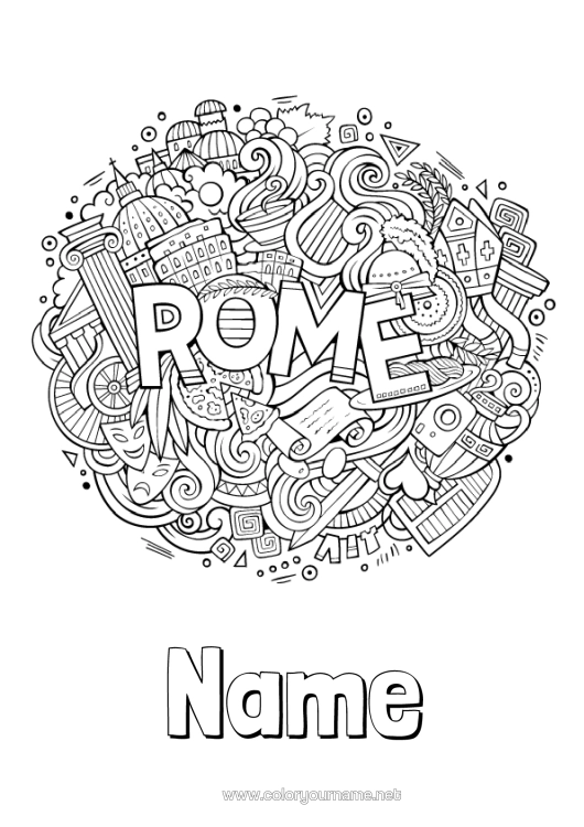 Colouring page to print Geography Italy Rome Complex Colouring Pages Country