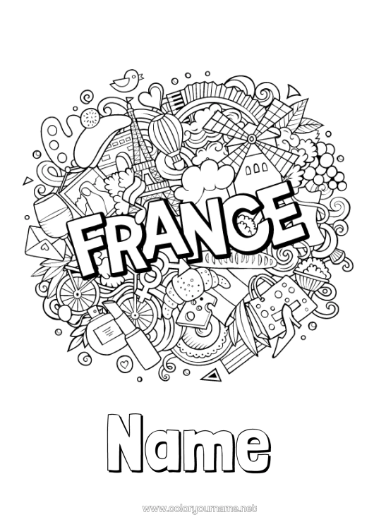 Colouring page to print Geography France Country 14Th July