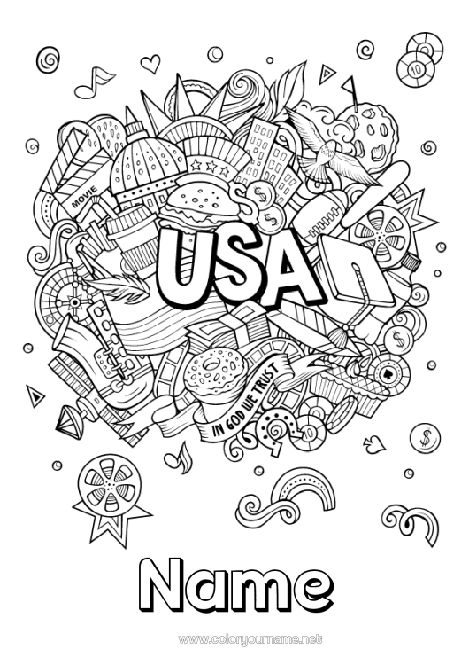 Colouring page to print United States Of America Geography Complex Colouring Pages Country Hamburger 4Th Of July