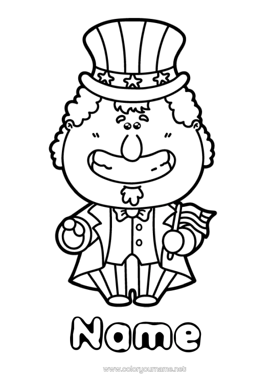 Colouring page to print United States Of America Uncle Sam Easy Colouring Pages Country 4Th Of July