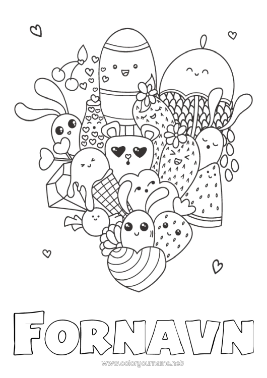 Farvelægningssiden til udskrivning Sød Kawaii