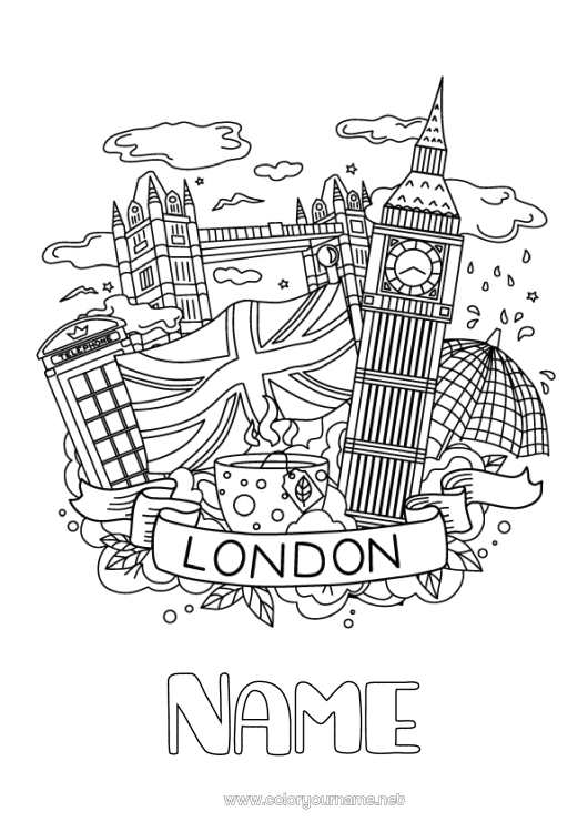 Coloring page to print Geography London United Kingdom Country