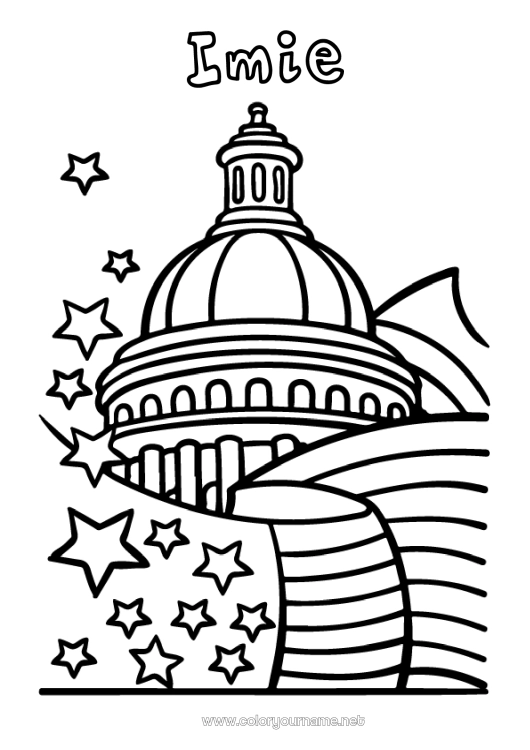 Kolorowanka do wydruku USA Geografia Kolorowanki pośrednie Kraj 4 lipca