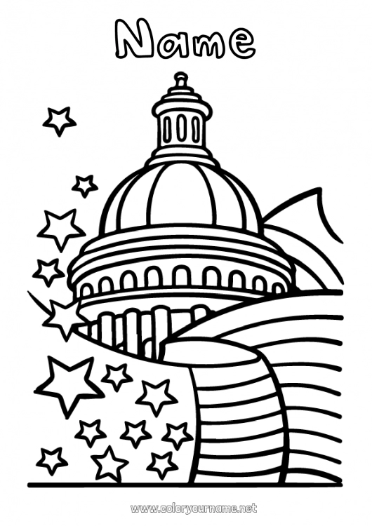 Coloring page to print USA Geography Intermediate coloring pages Country 4th July