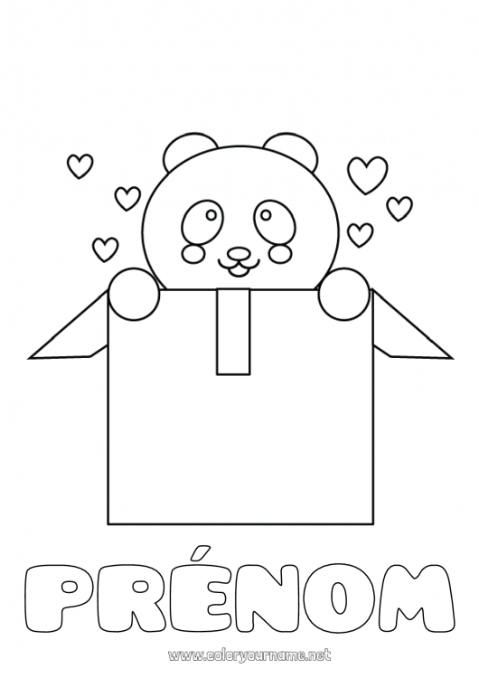 Coloriage à imprimer Mignon Coeur Animal Panda Autres animaux du monde