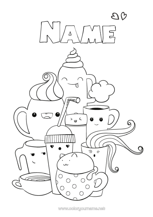 Colouring page to print Cute Cute Café Tea Drink Fizz