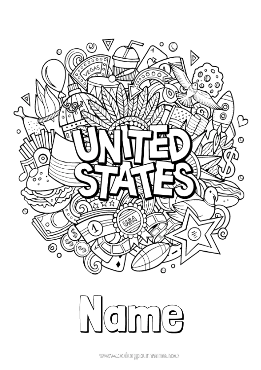 Colouring page to print United States Of America Geography Complex Colouring Pages Country 4Th Of July