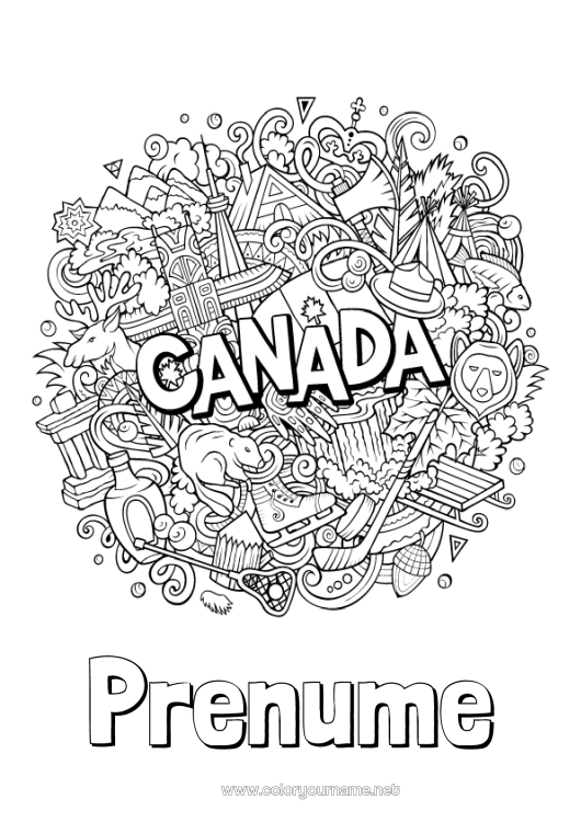 Pagină de colorat de imprimat Geografie Canada Desene de colorat complexe Țară