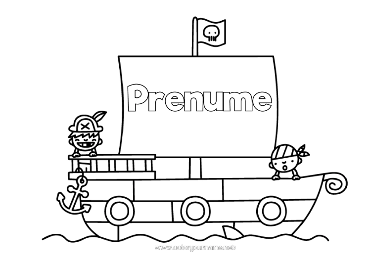 Pagină de colorat de imprimat Pirați Mare Vehicule Barcă Poveste cu zâne Vehicule maritime
