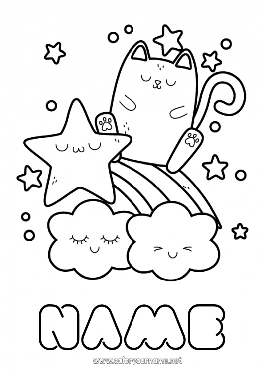 Coloring page to print Cute Kawaii Rainbow