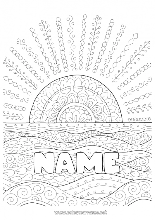 Coloring page to print Summer Sun Sea I miss you