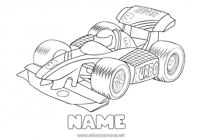 Coloring page to print Vehicles Car Formula 1 Race Cars, vans, and motorhomes Motor sports