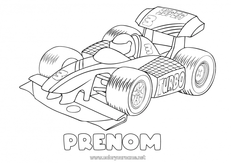 Coloriage à imprimer Véhicules Voiture Formule 1 Course Voitures, vans et camping-cars Sports mécaniques