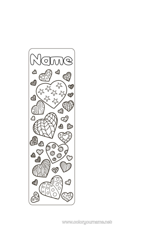 Colouring page to print Heart I Love You. Valentine's Day Bookmark