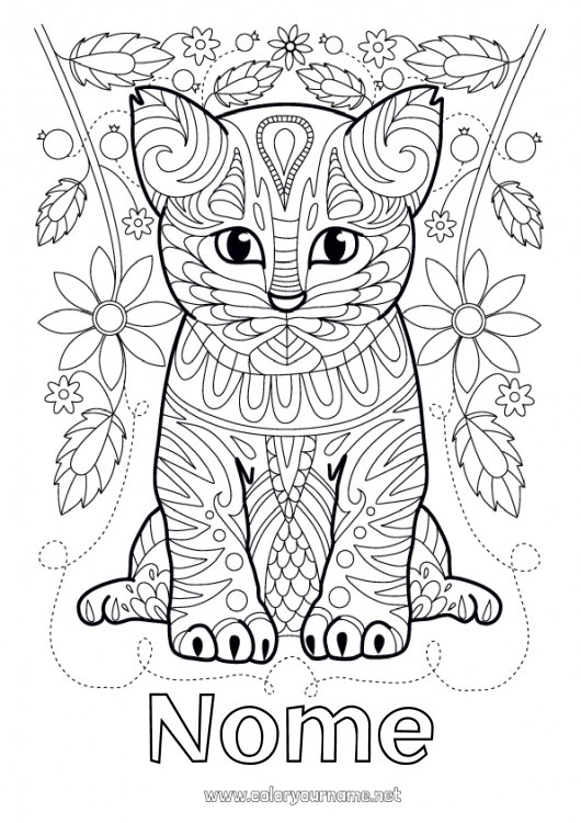 Página de desenho para imprimir Fofo Flores Gato Mandala Animal Cães e gatos