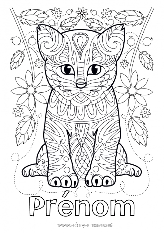 Coloriage à imprimer Mignon Fleurs Chat Mandala Animal Chiens et chats