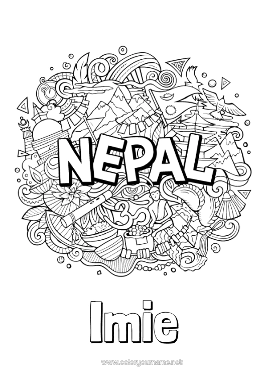 Kolorowanka do wydruku Geografia Nepal Złożone kolorowanki Kraj