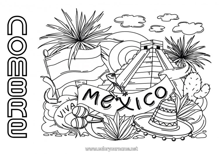 Dibujo para colorear para imprimir Geografía México País Sombrero