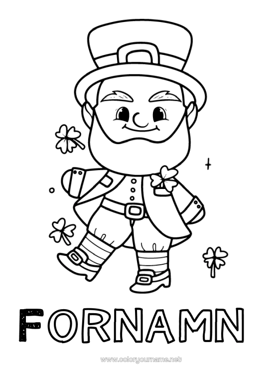 Färgläggningssida att skriva ut Klee Irland Sankt Patriks fest Leprechaun