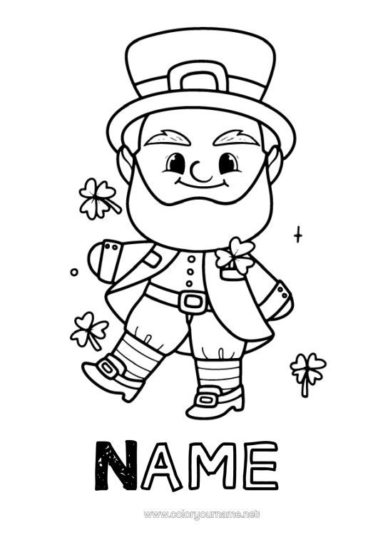 Colouring page to print Clover Ireland St Patrick's Day Leprechaun
