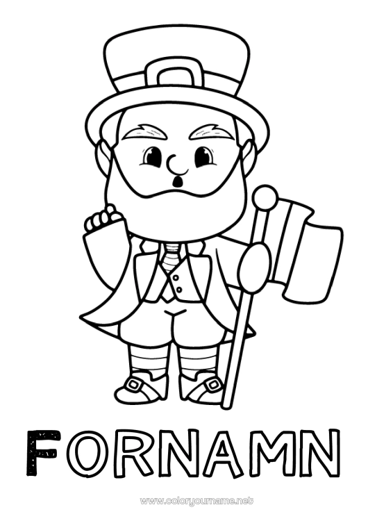 Färgläggningssida att skriva ut Irland Sankt Patriks fest Leprechaun