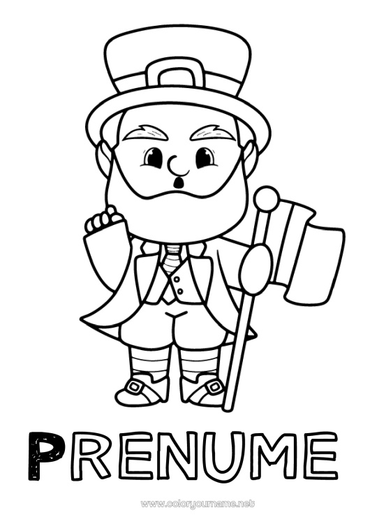 Pagină de colorat de imprimat Irlanda Sărbătoarea Sfântului Patrick Leprechaun