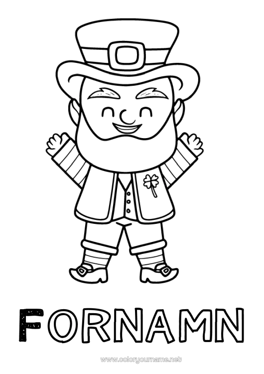 Färgläggningssida att skriva ut Irland Sankt Patriks fest Leprechaun