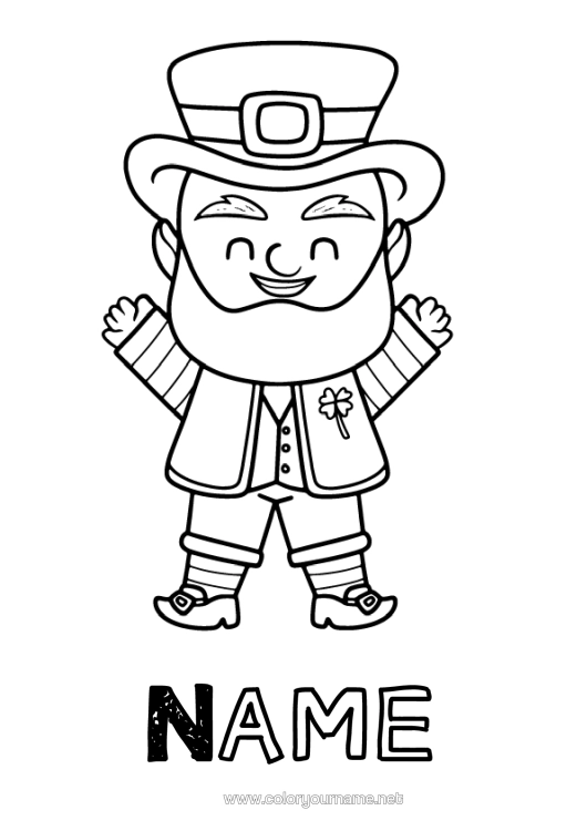Colouring page to print Ireland St Patrick's Day Leprechaun