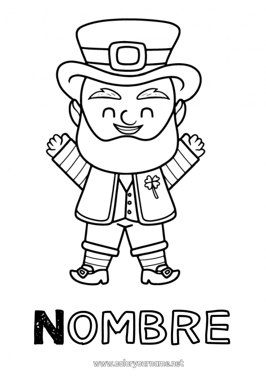 Dibujo para colorear para imprimir Irlanda Día de San Patricio Leprechaun